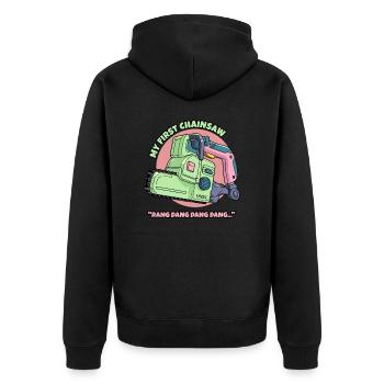 Meine erste Kettensäge - Unisex Premium Bio Zip Hoodie - Schwarz - Hinten - Nico (187cm)