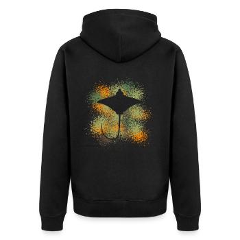 Rochen – Eleganter Schwimmer der Meere - Unisex Premium Bio Zip Hoodie - Schwarz - Hinten - Nico (187cm)