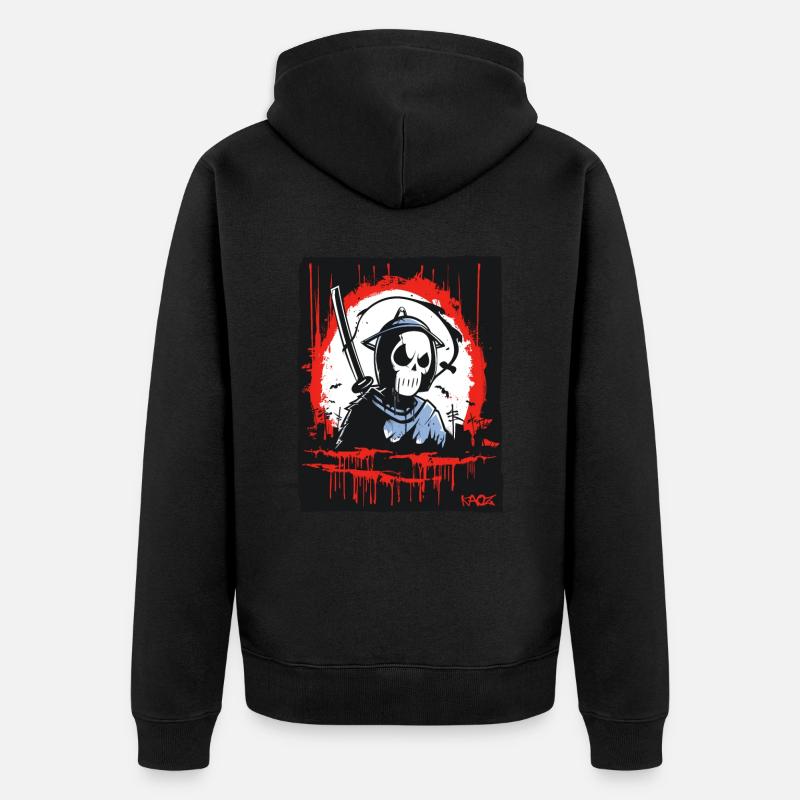 Sensenmann Totenkopf Samurai - Unisex Premium Bio Zip Hoodie - Schwarz