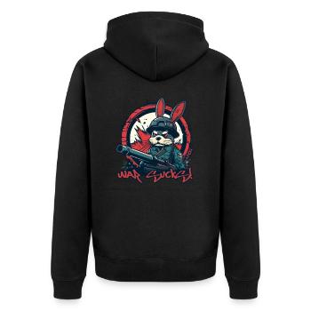 Soldier Bunny: War is crap - Unisex Premium Organic Zip Hoodie - black - Back - Nico (187cm)