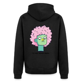 Ich bin nicht einmal echt - Unisex Premium Bio Zip Hoodie - Schwarz - Hinten - Nico (187cm)