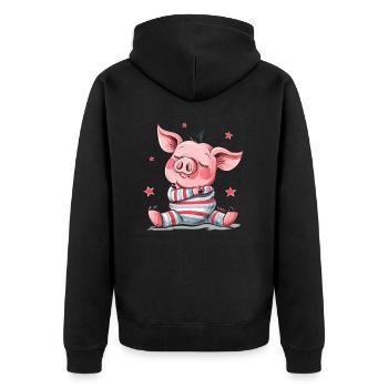 Niedliches schlafendes Schwein - Unisex Premium Bio Zip Hoodie - Schwarz - Hinten - Nico (187cm)