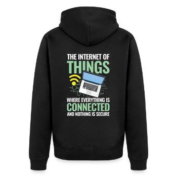 Internet of Things Connected Nothing Is Secure - Unisex Premium Bio Zip Hoodie - Schwarz - Hinten - Nico (187cm)