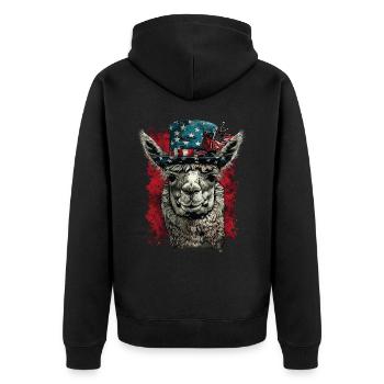 Coole Amerika Llama Sonnenbrille Patriotisch - Unisex Premium Bio Zip Hoodie - Schwarz - Hinten - Nico (187cm)