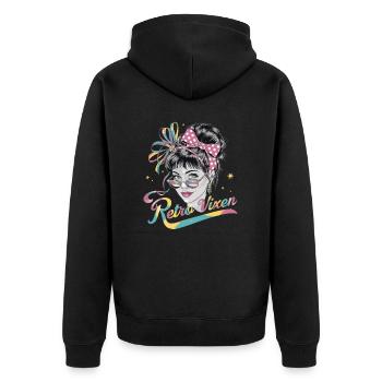 Stylische Retro 1980 Regenbogen-Retro Vixen für - Unisex Premium Bio Zip Hoodie - Schwarz - Hinten - Nico (187cm)