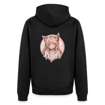 Cooles Anime-Fuchs-Mädchen - Unisex Premium Bio Zip Hoodie - Schwarz - Hinten - Nico (187cm)