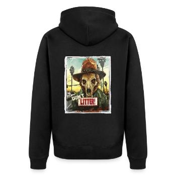 Hirsch Totenkopf Ranger, Kein Müll wegwerfen - Unisex Premium Bio Zip Hoodie - Schwarz - Hinten - Nico (187cm)