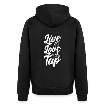 Vivre comme l’amour Tap - Veste à capuche bio Premium Unisexe - noir - Dos - Nico (187cm)