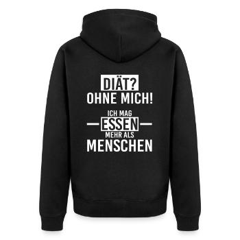 Diät? Ohne mich! Ich mag Essen mehr als Menschen - Unisex Premium Bio Zip Hoodie - Schwarz - Hinten - Nico (187cm)
