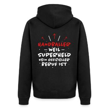 Handball Spruch Sport Lustiges Handballer Geschenk - Unisex Premium Bio Zip Hoodie - Schwarz - Hinten - Nico (187cm)