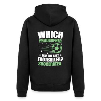 Philosopher Was The Best Footballer Soccerates - Unisex Premium Bio Zip Hoodie - Schwarz - Hinten - Nico (187cm)