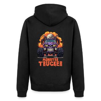 Monster Trucker: Monster Truck Skull - Unisex Premium Organic Zip Hoodie - black - Back - Nico (187cm)