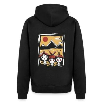 Trois mignons riziculteurs sous le soleil japonais - Veste à capuche bio Premium Unisexe - noir - Dos - Nico (187cm)
