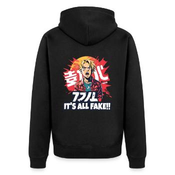 Manga Anime Fan Boy : Tout est faux - Veste à capuche bio Premium Unisexe - noir - Dos - Nico (187cm)