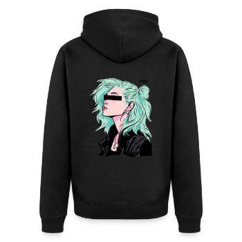 Anonymes Cartoon-Rocker-Mädchen - Unisex Premium Bio Zip Hoodie - Schwarz - Hinten - Nico (187cm)