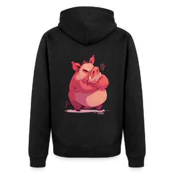 Verärgertes und beleidigtes Schwein - Unisex Premium Bio Zip Hoodie - Schwarz - Hinten - Nico (187cm)