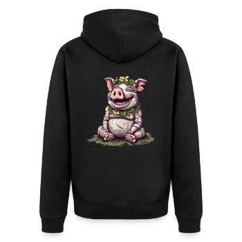 Easter Island Stone Statue, A Laughing Pig - Unisex Premium Organic Zip Hoodie - black - Back - Nico (187cm)