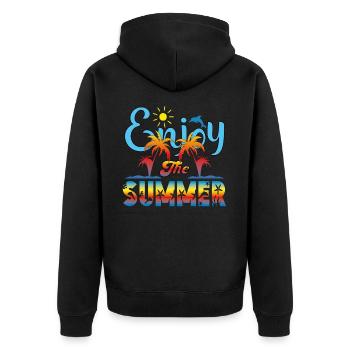 Enjoy the Summer. Reisen, Urlaub, Spaß, Erholung, - Unisex Premium Bio Zip Hoodie - Schwarz - Hinten - Nico (187cm)