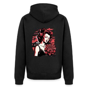 Schöne Frauen und traditionelle Blumen - Unisex Premium Bio Zip Hoodie - Schwarz - Hinten - Nico (187cm)