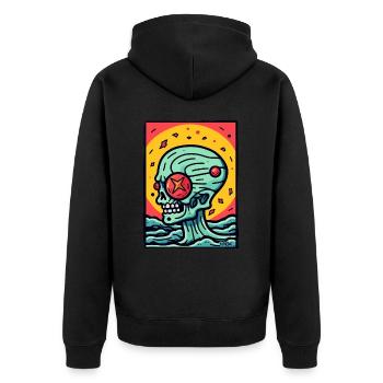 Super cooler abstrakter bunter Totenkopf - Unisex Premium Bio Zip Hoodie - Schwarz - Hinten - Nico (187cm)