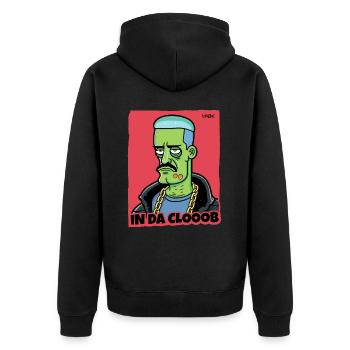 Witziger cooler Gang-Typ Cartoon im Club - Unisex Premium Bio Zip Hoodie - Schwarz - Hinten - Nico (187cm)