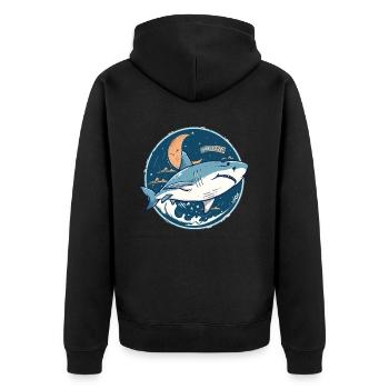 Schlafender Hai, aber Haie schlafen nicht - Unisex Premium Bio Zip Hoodie - Schwarz - Hinten - Nico (187cm)