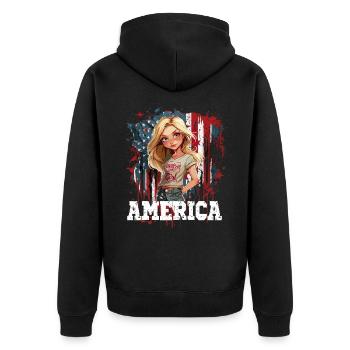 Patriotisches Amerikanisches Mädchen USA für - Unisex Premium Bio Zip Hoodie - Schwarz - Hinten - Nico (187cm)