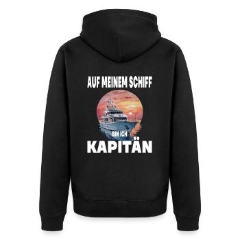 Auf meinem Boot bin ich Kapitän - Unisex Premium Bio Zip Hoodie - Schwarz - Hinten - Nico (187cm)