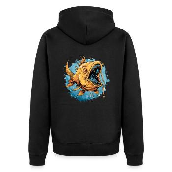Ein furchtbarer Tiefsee Fisch aus dem Horror Meer - Unisex Premium Bio Zip Hoodie - Schwarz - Hinten - Nico (187cm)