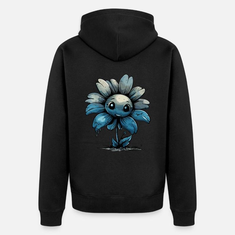 Eine dunkelblaue Comic Blume - Unisex Premium Bio Zip Hoodie - Schwarz