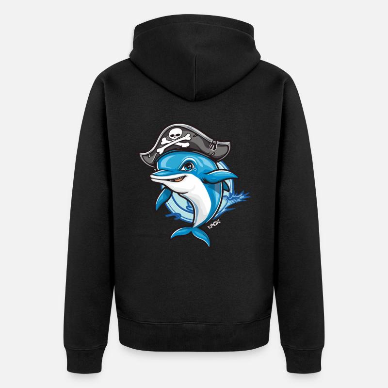 Pirate dauphin de dessin animé - Veste à capuche bio Premium Unisexe - noir