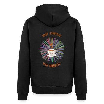 Espresso, Coffee, Kaffee, Latte, Geschenkidee, Fun - Unisex Premium Bio Zip Hoodie - Schwarz - Hinten - Nico (187cm)