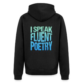 I speak poetry fluently - Unisex Premium Organic Zip Hoodie - black - Back - Nico (187cm)