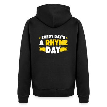 Jeder Tag Ist Ein Reimtag - Unisex Premium Bio Zip Hoodie - Schwarz - Hinten - Nico (187cm)