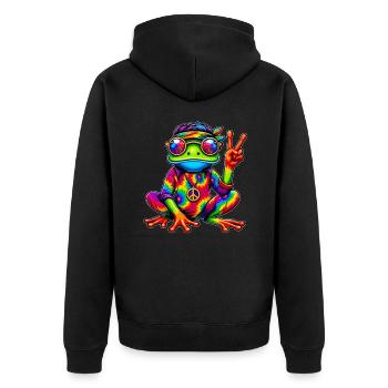 Hippie Frog 70s 1970s 60s Party - Unisex Premium Organic Zip Hoodie - black - Back - Nico (187cm)