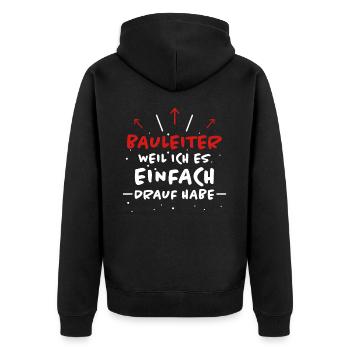 Bauleiter Spruch Baustelle Fun Bauleiter Geschenk - Unisex Premium Bio Zip Hoodie - Schwarz - Hinten - Nico (187cm)