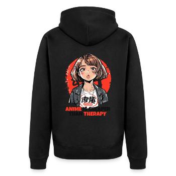 Anime ist günstiger als Therapie - Unisex Premium Bio Zip Hoodie - Schwarz - Hinten - Nico (187cm)