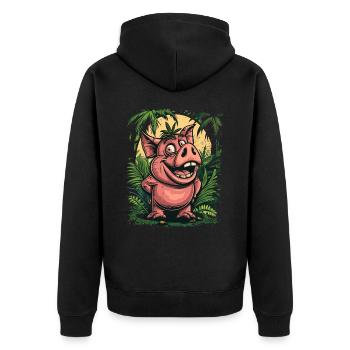 Funny Happy Jungle Forest Pig - Unisex Premium Organic Zip Hoodie - black - Back - Nico (187cm)
