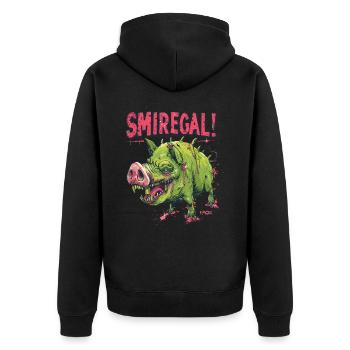 Funny zombie pig: I don't care - Unisex Premium Organic Zip Hoodie - black - Back - Nico (187cm)