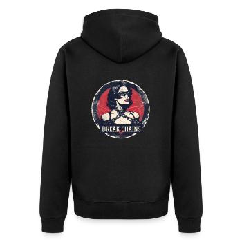 Checker: Break the chains - Unisex Premium Organic Zip Hoodie - black - Back - Nico (187cm)