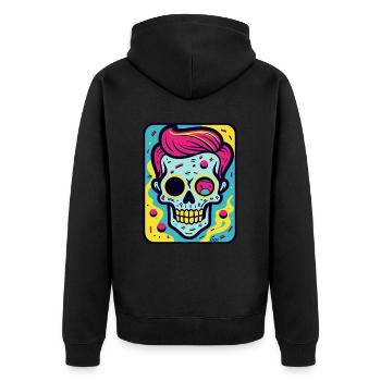 Funny, Cool Pop Art Skull Skull - Unisex Premium Organic Zip Hoodie - black - Back - Nico (187cm)