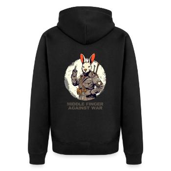 Sanitäter Hase: Krieg bekommt meinen Mittelfinger - Unisex Premium Bio Zip Hoodie - Schwarz - Hinten - Nico (187cm)