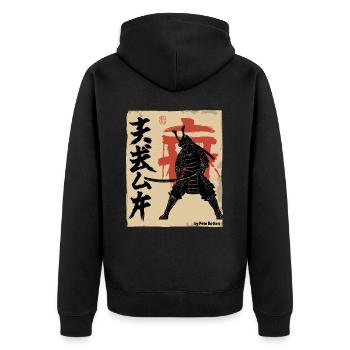 Japan japanischer vintage retro Samurai - Unisex Premium Bio Zip Hoodie - Schwarz - Hinten - Nico (187cm)