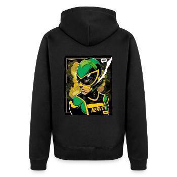 Super Arbeitnehmer: Held der Arbeit, Arbeit nervt! - Unisex Premium Bio Zip Hoodie - Schwarz - Hinten - Nico (187cm)