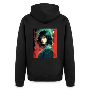 Japanisches Mädchen: Straßenkunst Anime - Unisex Premium Bio Zip Hoodie - Schwarz - Hinten - Nico (187cm)