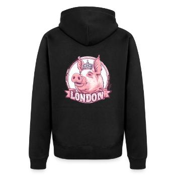 Un cochon avec une couronne à Londres - Veste à capuche bio Premium Unisexe - noir - Dos - Nico (187cm)