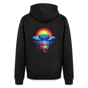 Wolken- und Regenbogen-Portal - Unisex Premium Bio Zip Hoodie - Schwarz - Hinten - Nico (187cm)