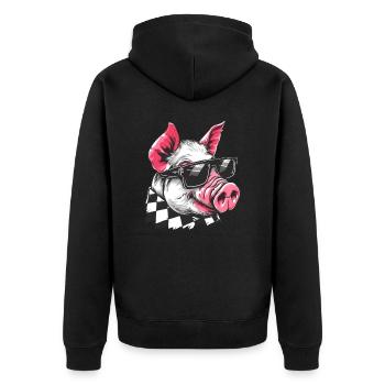 Coole Sonnenbrille tragendes Schwein - Unisex Premium Bio Zip Hoodie - Schwarz - Hinten - Nico (187cm)