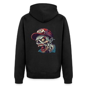 Casquette de baseball portant un zombie en colère - Veste à capuche bio Premium Unisexe - noir - Dos - Nico (187cm)