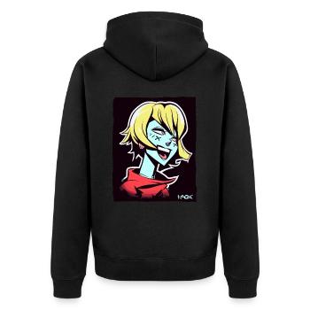 Fille d’anime cool et heureuse - Veste à capuche bio Premium Unisexe - noir - Dos - Nico (187cm)